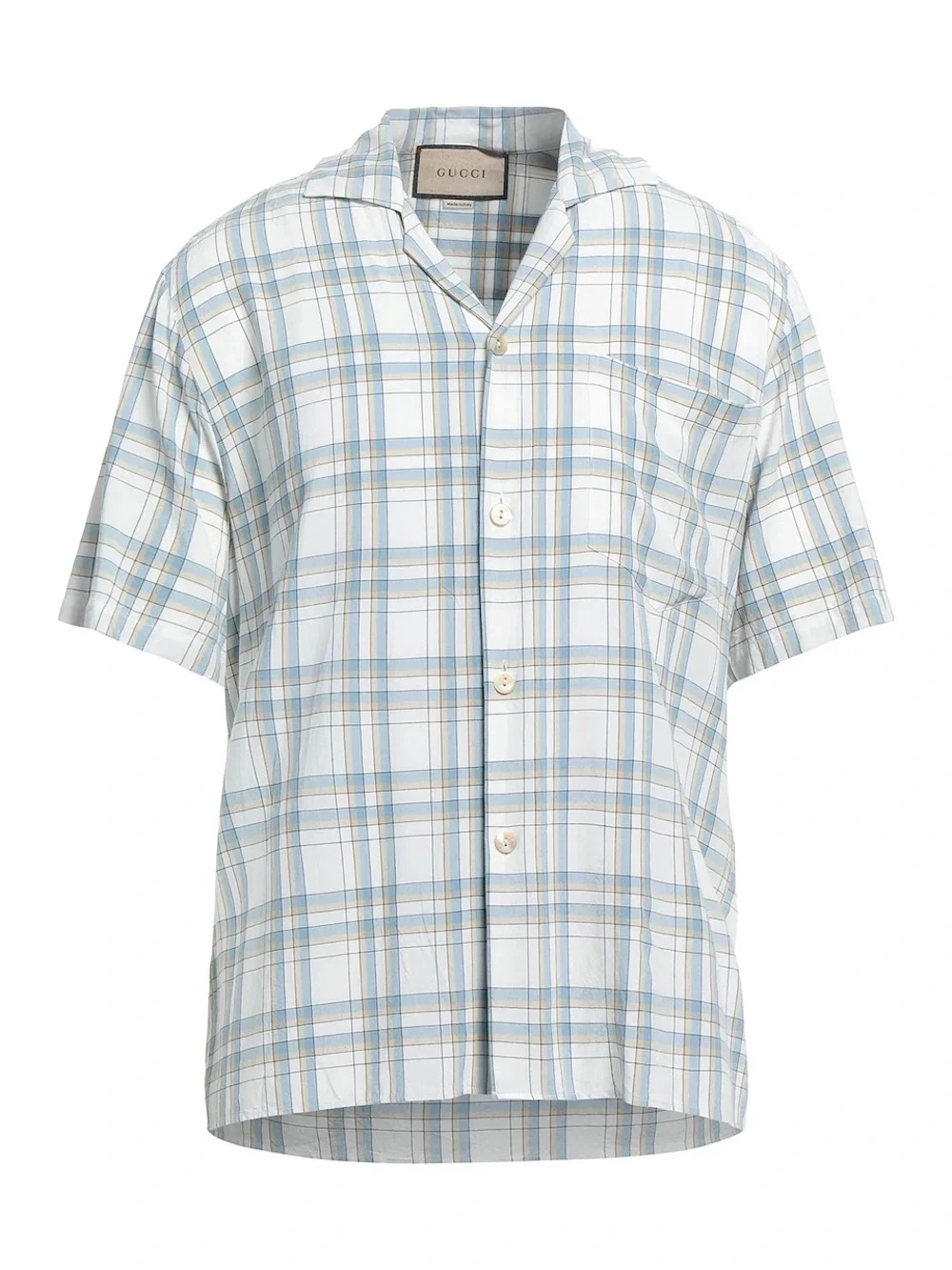 Gucci Plaid Short-Sleeve Button-Up in Light Blue and Cream